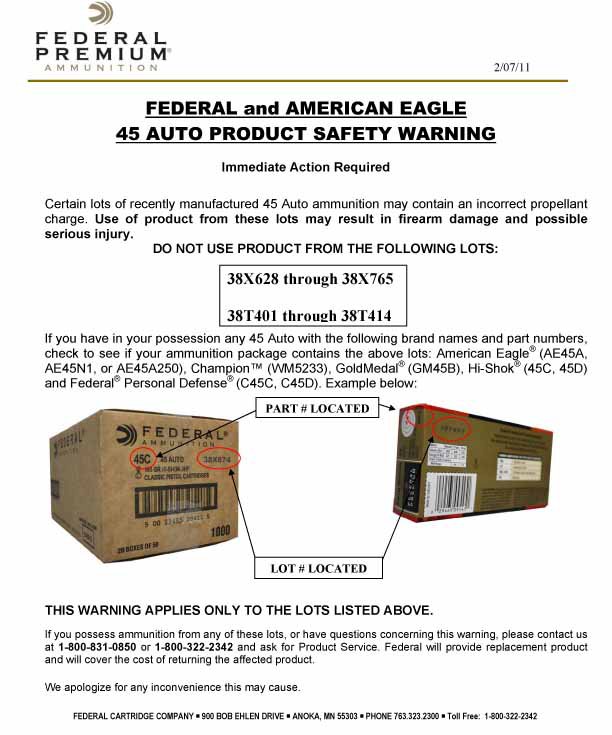 Federal ammunition recall flyer